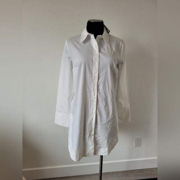 NEW Express White Shirt Dress Tunic Cotton Collared Professional Minimalist XS - Picture 2 of 11